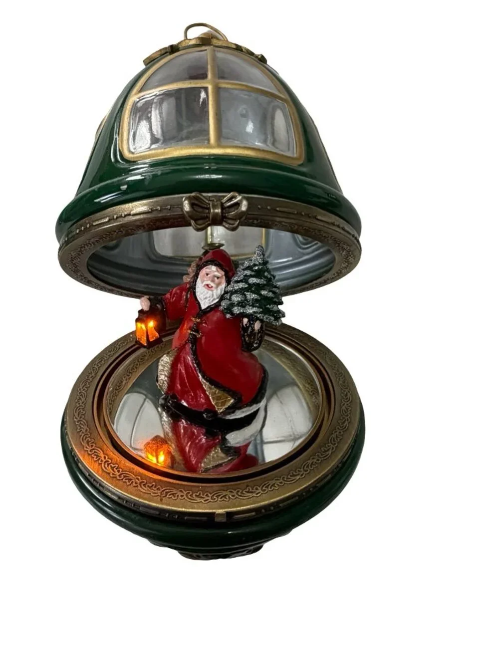 Vintage Mr. Christmas Animated Musical Santa Heirloom Egg Ornament Rotating Ligh